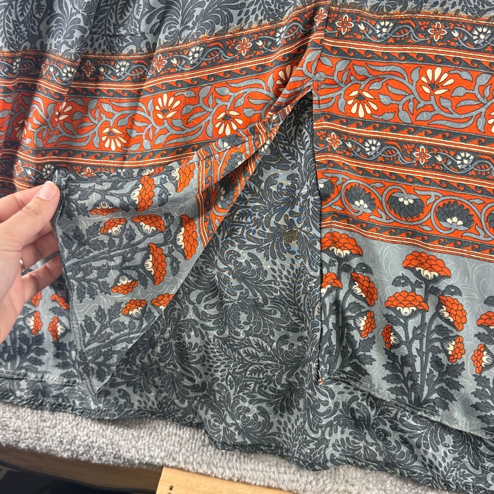 Karma Highway Floral Short Sleeve Kimono Dress Orange Gray Womens OS Boho Hippie - Picture 2 of 10